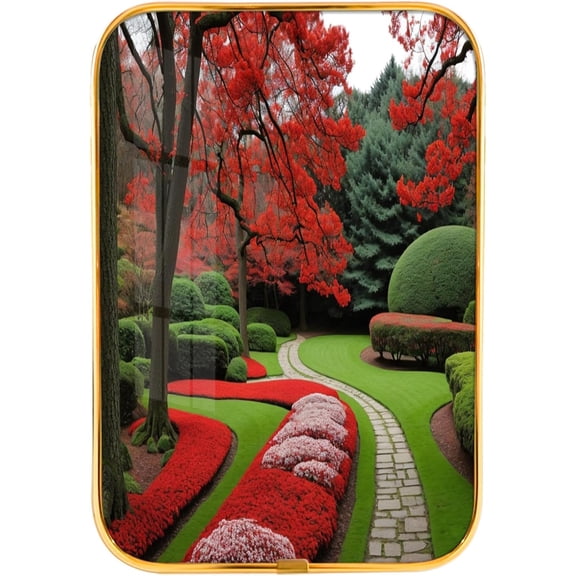 12x8 In Framed Red Tree in The Park Wall Art Decor with Gold Frame and Decorative Nature Wilderness Pictures Print for Office, Crystal Porcelain Painting Wall Decor