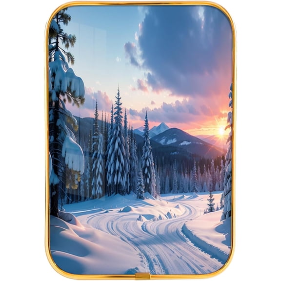 12x8 In Framed Snow Mountain and Lake Wall Art Decor with Gold Frame and Decorative Winter Scenery Landscape Art for Office,Crystal Porcelain Painting Wall Decor