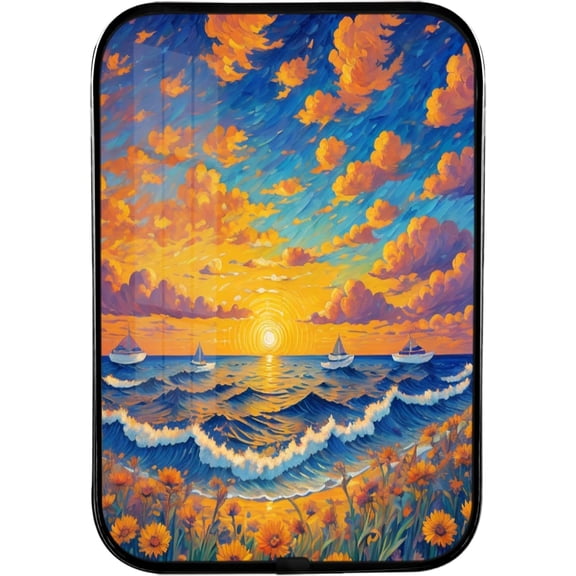 12x8 In Framed Sunflower Sunset Wall Art Decor Beach Sky Cloud Picture Prints Nature Landscape Artwork with Black Frame for Cafes,Crystal Porcelain Painting Wall Decor