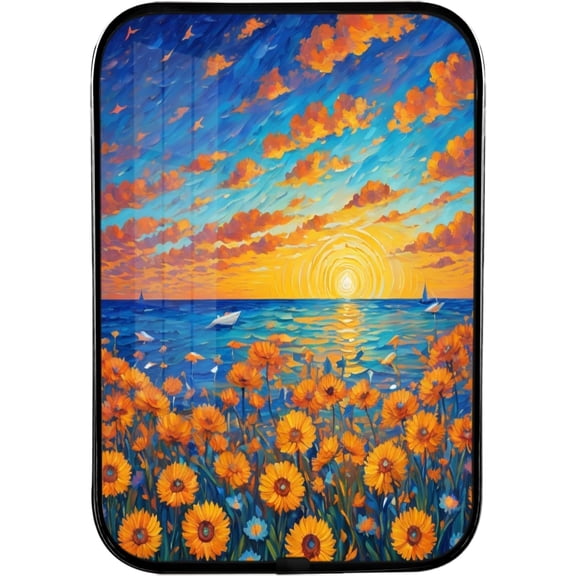 12x8 In Framed Sunflower Sunset Wall Art Decor Beach Sky Cloud Picture Prints Nature Landscape Artwork with Black Frame for Living Room,Crystal Porcelain Painting Wall Decor
