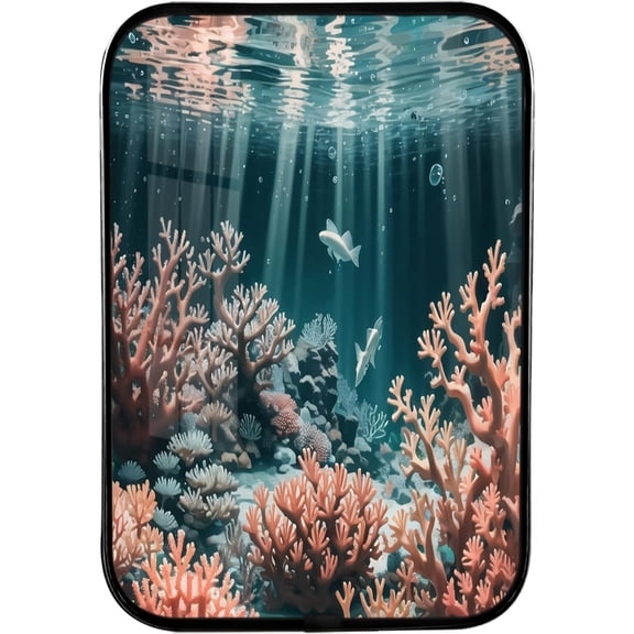 12x8 In Framed Underwater World Wall Art Decor with Black Frame and Decorative Coral Shell Fish Pictures Print For Kid's Bedroom, Modern Home Decor, Crystal Porcelain Painting Wall Decor