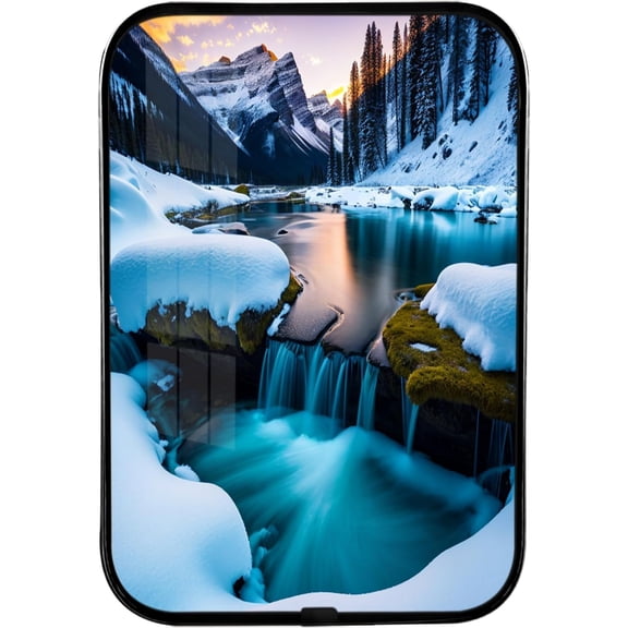 12x8 In Framed Winter Snow Mountain Stream Wall Art Decor with Black Frame and Nature Wilderness Modern Artwork for Study,Crystal Porcelain Painting Wall Decor