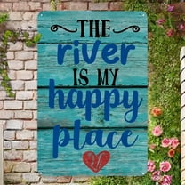 12x8 Inch The River is My Happy Place Autumn Sign for Outside Farmhouse Metal Sign for Outside, Metal Sign Fall Funny Christmas Thanksgiving Welcome Holiday Sign Holiday Garden Decor  Decorative