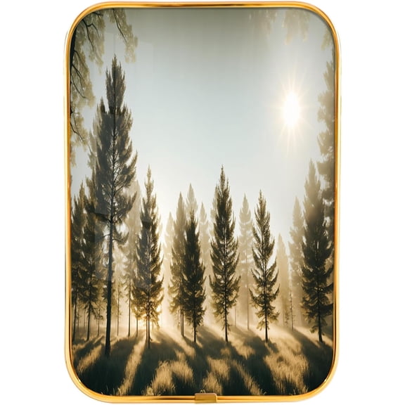 12x8 Inches Framed Forest Sunrise Wall Art Decor Great Smoky Mountains Photo Prints Nature Landscape Artwork with Gold Frame for Study,Crystal Porcelain Painting Wall Decor