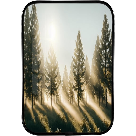 12x8 Inches Framed Morning Sunrise Picture Prints of Nice Sunshine Peeking Through Forest Wall Art Decor with Black Frame for Office,Crystal Porcelain Painting Wall Decor