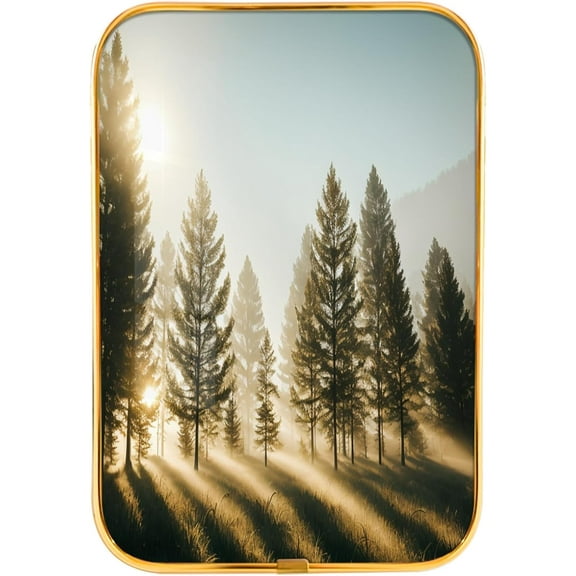 12x8 Inches Framed Morning Sunrise Picture Prints of Nice Sunshine Peeking Through Forest Wall Art Decor with Gold Frame for Bathroom,Crystal Porcelain Painting Wall Decor