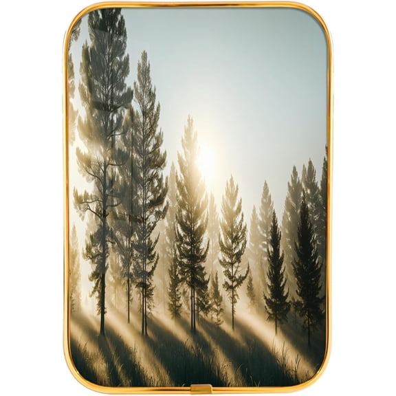 12x8 Inches Framed Morning Sunrise Picture Prints of Nice Sunshine Peeking Through Forest Wall Art Decor with Gold Frame for Guest Room,Crystal Porcelain Painting Wall Decor