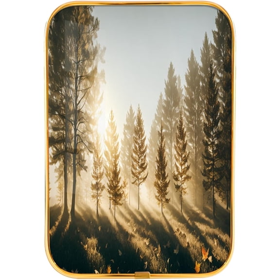 12x8 Inches Framed Morning Sunrise Picture Prints of Nice Sunshine Peeking Through Forest Wall Art Decor with Gold Frame for Kitchen,Crystal Porcelain Painting Wall Decor