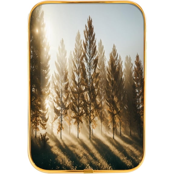 12x8 Inches Framed Morning Sunrise Picture Prints of Nice Sunshine Peeking Through Forest Wall Art Decor with Gold Frame for Study,Crystal Porcelain Painting Wall Decor