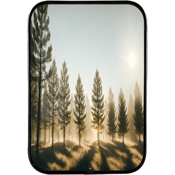 12x8 Inches Framed Morning Sunrise Picture Prints of Nice Sunshine Peeking Through Forest Wall Art Decor with Black Frame for Cafes,Crystal Porcelain Painting Wall Decor