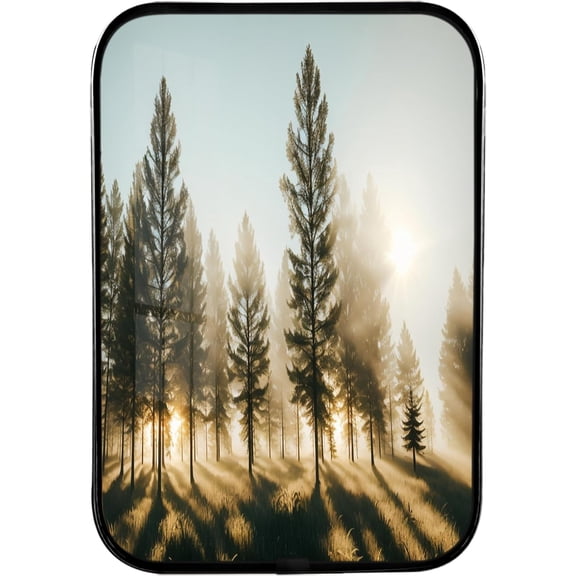 12x8 Inches Framed Morning Sunrise Picture Prints of Nice Sunshine Peeking Through Forest Wall Art Decor with Black Frame for Mater Room,Crystal Porcelain Painting Wall Decor