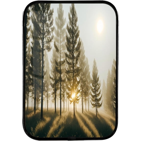 12x8 Inches Framed Morning Sunrise Picture Prints of Nice Sunshine Peeking Through Forest Wall Art Decor with Black Frame for Porch,Crystal Porcelain Painting Wall Decor