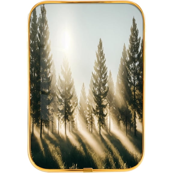 12x8 Inches Framed Morning Sunrise Picture Prints of Nice Sunshine Peeking Through Forest Wall Art Decor with Gold Frame for Office,Crystal Porcelain Painting Wall Decor