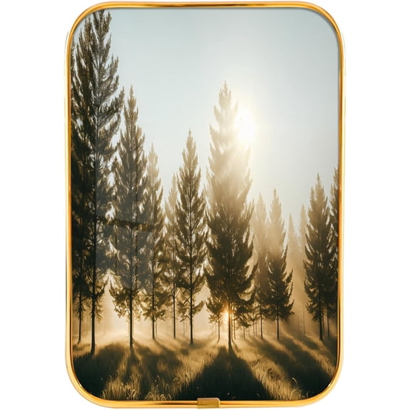 12x8 Inches Framed Morning Sunrise Picture Prints of Nice Sunshine Peeking Through Forest Wall Art Decor with Gold Frame for School,Crystal Porcelain Painting Wall Decor