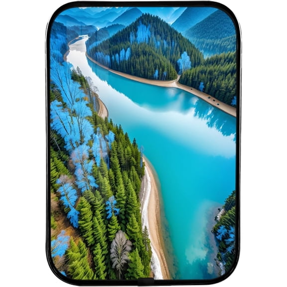 12x8 Inches Framed Mountain River Landscape Wall Art with Black Frame and Decorative River and Forest Scenery Landscape Art for Laundry,Crystal Porcelain Painting Wall Decor