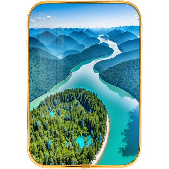 12x8 Inches Framed Mountain River Landscape Wall Art with Gold Frame and Decorative River and Forest Scenery Landscape Art for Book Store,Crystal Porcelain Painting Wall Decor