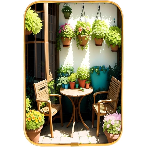 12x8 Inches Framed Plant House Wall Art Decor Spring Green Plant Flower Garden Picture Prints Artwork with Gold Frame for Living Room,Crystal Porcelain Painting Wall Decor