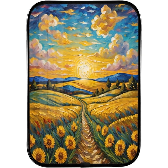 12x8 Inches Framed Sunflower Sunset Wall Art Decor Beach Sky Cloud Picture Prints Nature Landscape Artwork with Black Frame for Office,Crystal Porcelain Painting Wall Decor