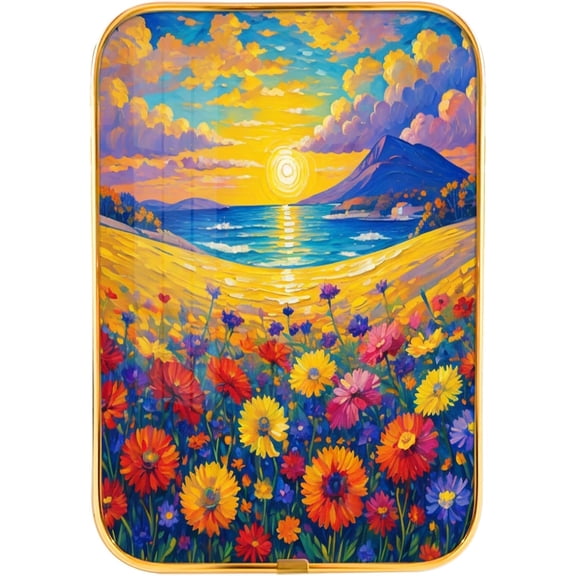 12x8 Inches Framed Sunflower Sunset Wall Art Decor Beach Sky Cloud Picture Prints Nature Landscape Artwork with Gold Frame for Kids Room,Crystal Porcelain Painting Wall Decor