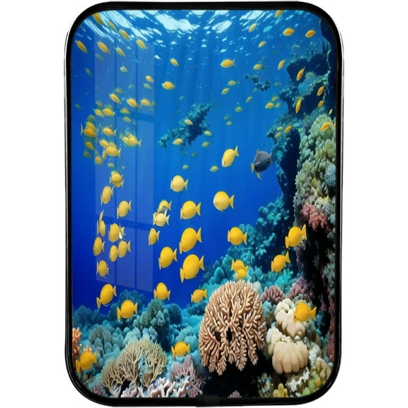 12x8 Inches Framed Underwater World Wall Art Decor with Black Frame and Decorative Coral Shell Fish Pictures Print, Modern Home Decor, Crystal Porcelain Painting Wall Decor for Pool