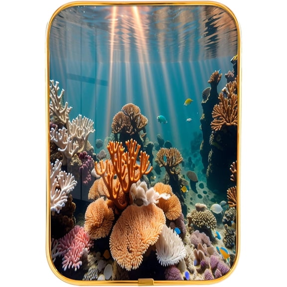 12x8 Inches Framed Underwater World Wall Art Decor with Gold Frame and Decorative Coral Shell Fish Pictures Print For Apartment, Modern Home Decor, Crystal Porcelain Painting Wall Decor