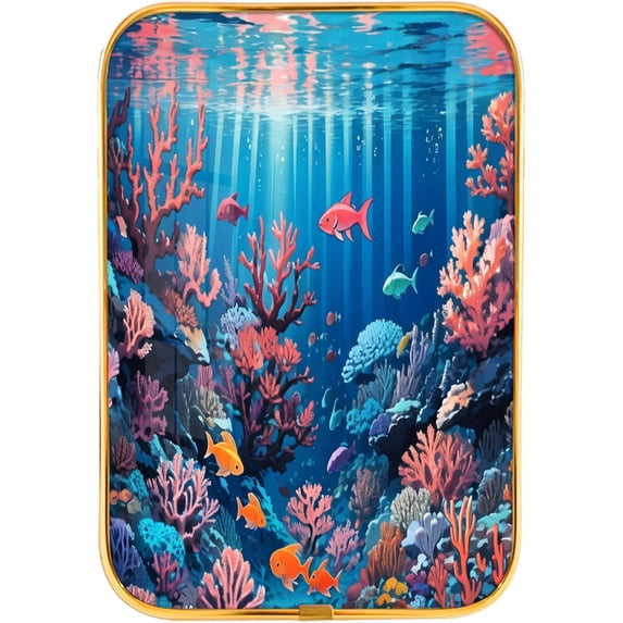 12x8 Inches Framed Underwater World Wall Art Decor with Gold Frame and Decorative Coral Shell Fish Pictures Print For Bar, Modern Home Decor, Crystal Porcelain Painting Wall Decor