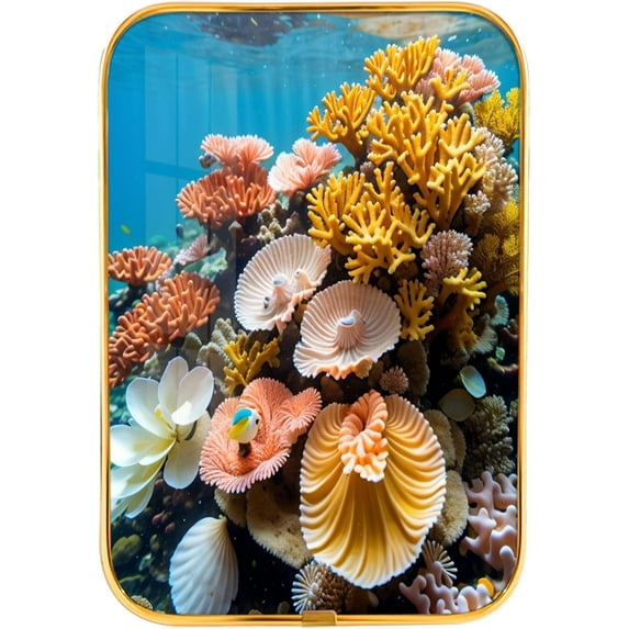12x8 Inches Framed Underwater World Wall Art Decor with Gold Frame and Decorative Coral Shell Fish Pictures Print For Man Cave, Modern Home Decor, Crystal Porcelain Painting Wall Decor