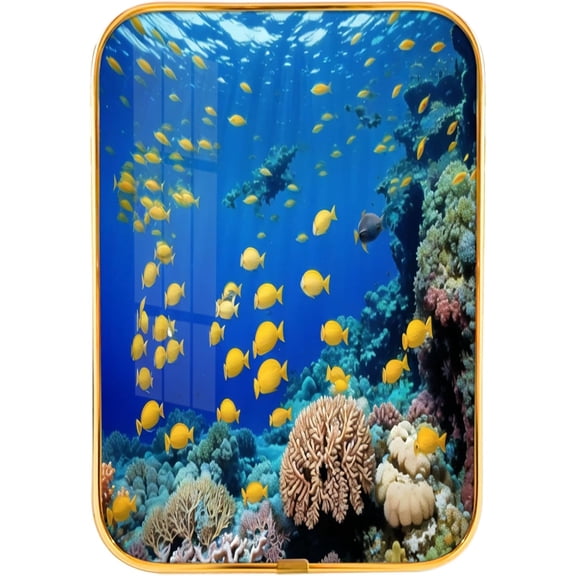 12x8 Inches Framed Underwater World Wall Art Decor with Gold Frame and Decorative Coral Shell Fish Pictures Print, Modern Home Decor, Crystal Porcelain Painting Wall Decor for Pool