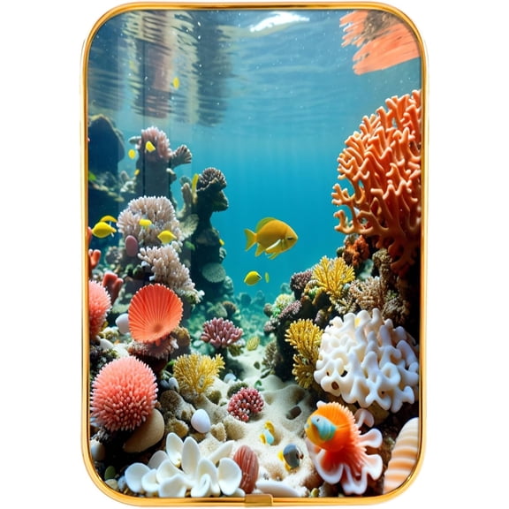 12x8 Inches Framed Underwater World Wall Art Decor with Gold Frame and Decorative Coral Shell Fish Pictures Print, Modern Home Decor, Crystal Porcelain Painting Wall Decor for Classroom