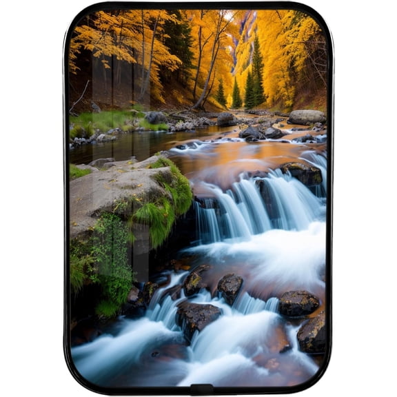 12x8 Inches Framed Waterfall and Stream Nature Pictures Artwork Fall Trees Rivers Landscape Prints with Black Frame for Book Store,Crystal Porcelain Painting Wall Decor