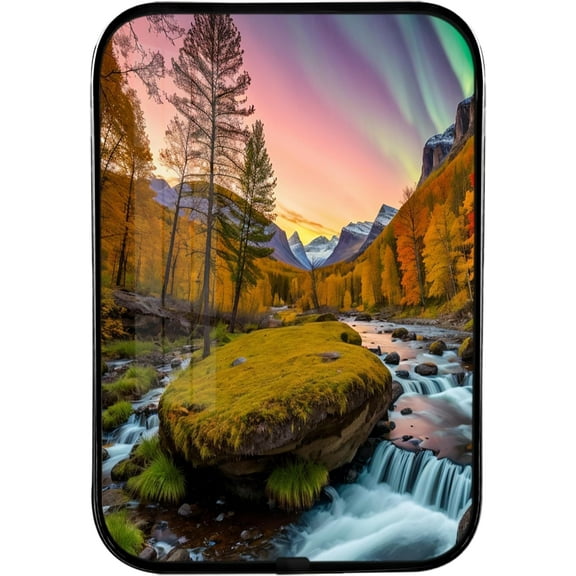 12x8 Inches Framed Waterfall and Stream Nature Pictures Artwork Fall Trees Rivers Landscape Prints with Black Frame for Laundry,Crystal Porcelain Painting Wall Decor
