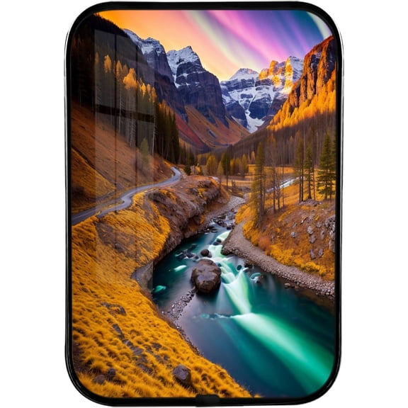 12x8 Inches Framed Waterfall and Stream Nature Pictures Artwork Fall Trees Rivers Landscape Prints with Black Frame for Porch,Crystal Porcelain Painting Wall Decor