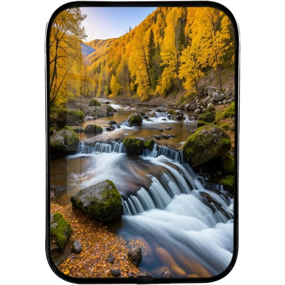 12x8 Inches Framed Waterfall and Stream Nature Pictures Artwork Fall Trees Rivers Landscape Prints with Black Frame for Restroom,Crystal Porcelain Painting Wall Decor