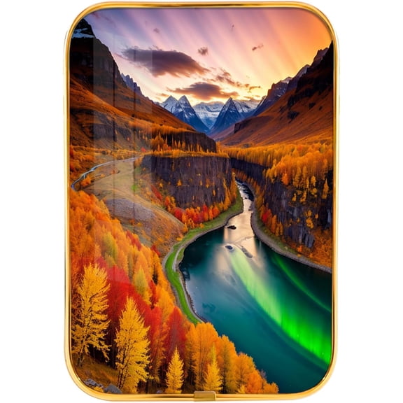 12x8 Inches Framed Waterfall and Stream Nature Pictures Artwork Fall Trees Rivers Landscape Prints with Gold Frame for Cafes,Crystal Porcelain Painting Wall Decor