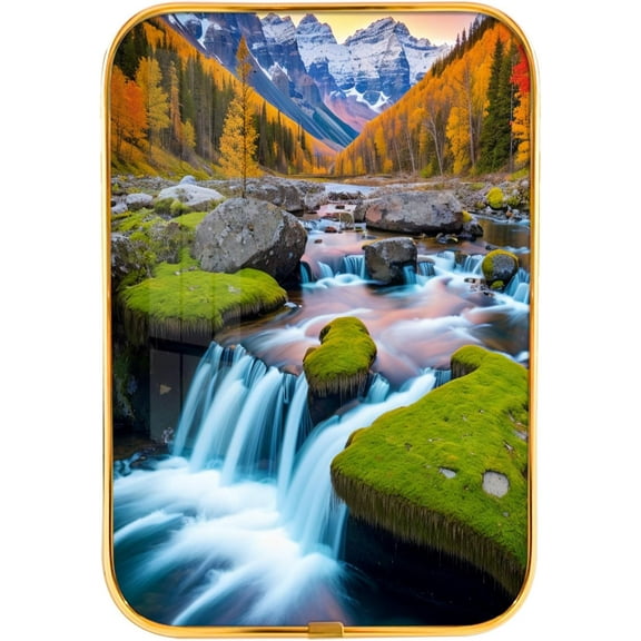 12x8 Inches Framed Waterfall and Stream Nature Pictures Artwork Fall Trees Rivers Landscape Prints with Gold Frame for Kids Room,Crystal Porcelain Painting Wall Decor