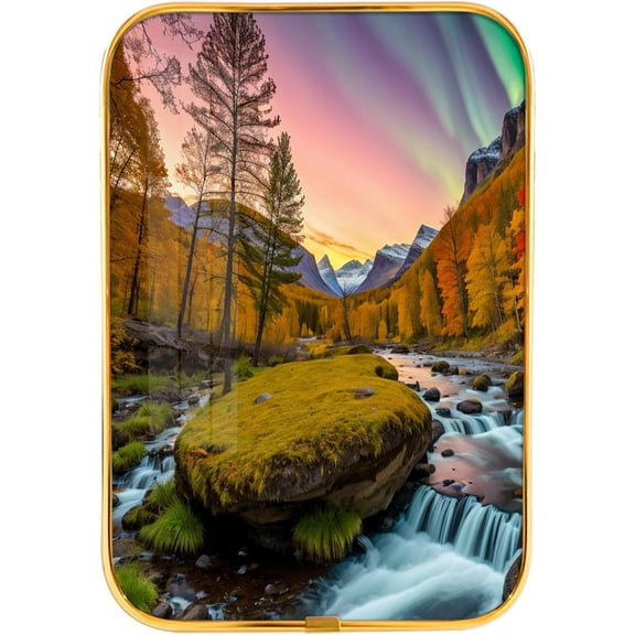 12x8 Inches Framed Waterfall and Stream Nature Pictures Artwork Fall Trees Rivers Landscape Prints with Gold Frame for Laundry,Crystal Porcelain Painting Wall Decor
