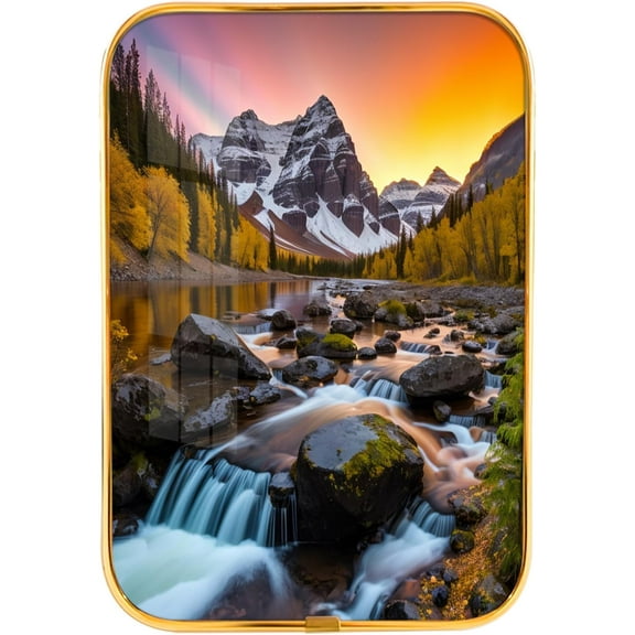 12x8 Inches Framed Waterfall and Stream Nature Pictures Artwork Fall Trees Rivers Landscape Prints with Gold Frame for Nursery,Crystal Porcelain Painting Wall Decor