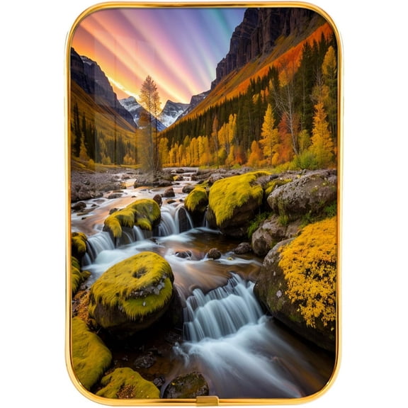 12x8 Inches Framed Waterfall and Stream Nature Pictures Artwork Fall Trees Rivers Landscape Prints with Gold Frame for Office, Crystal Porcelain Painting Wall Decor