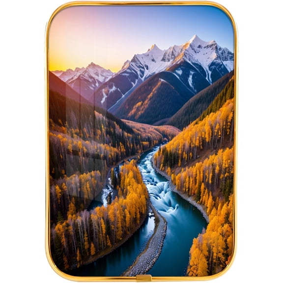 12x8 Inches Framed Waterfall and Stream Nature Pictures Artwork Fall Trees Rivers Landscape Prints with Gold Frame for Restaurant,Crystal Porcelain Painting Wall Decor