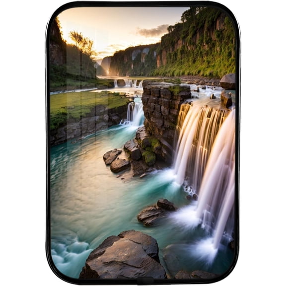 12x8 Inches Framed Waterfall and Stream in The Tropical Forest Scenery Nature Pictures Artwork Contemporary Wall Art with Black Frame for Kitchen,Crystal Porcelain Painting Wall Decor