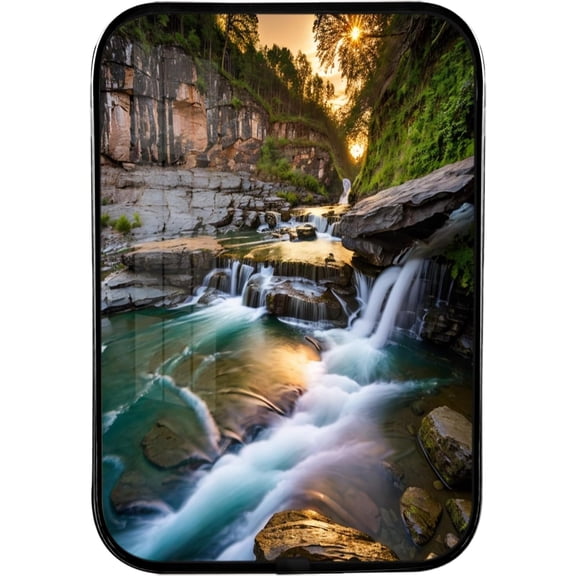 12x8 Inches Framed Waterfall and Stream in The Tropical Forest Scenery Nature Pictures Artwork Contemporary Wall Art with Black Frame for Porch,Crystal Porcelain Painting Wall Decor