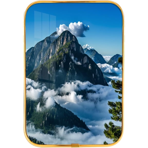12x8 Inches Framed White Clouds over Mountains Scenery Wall Art Landscape Modern Scenic Nature Wilderness Pictures with Gold Frame for Kitchen,Crystal Porcelain Painting Wall Decor