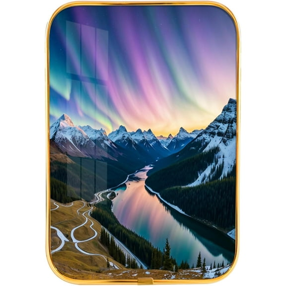 12x8 Inches Framed Winter Snow Mountain Stream Wall Art Decor with Gold Frame and Nature Wilderness Modern Artwork for Store,Crystal Porcelain Painting Wall Decor