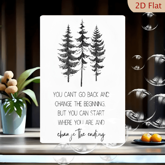12x8 Inspirational CS Lewis Quote Wooden Wall Art - You Can't Go Back and Change the Beginning with Pine Trees Illustration, Black Frame Perfect for Sobriety, Recovery Anniversary & Motivational