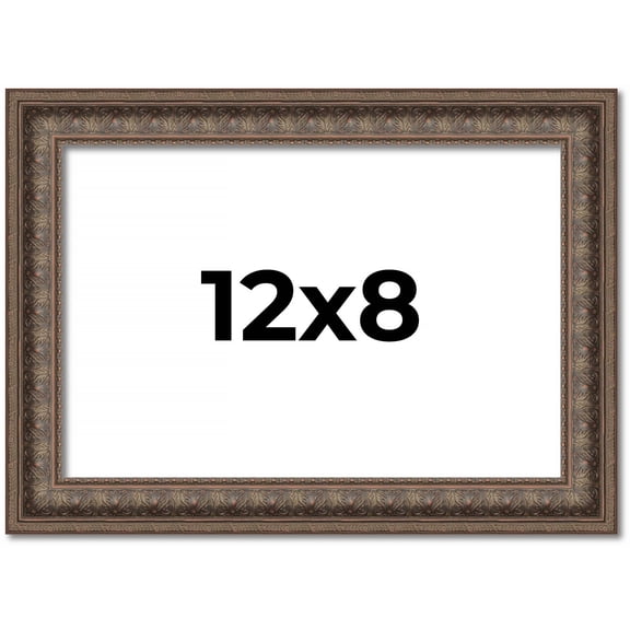 12x8 Ornate Brown Real Wood Picture Frame Width 1.5 Inches | Interior Frame Depth 0.5 Inches | Zisa
