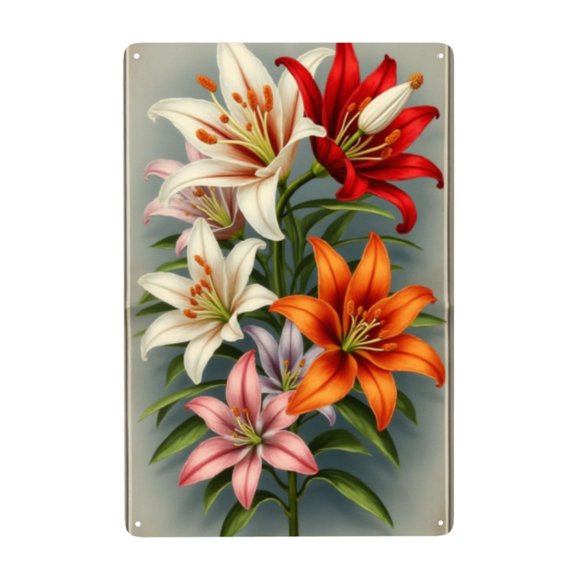 12x8 inch Metal Tin Retro Sign Vintage Flowers Art Print Poster Lillies Lilly Floral Nature Plants Kitchen Garden Home Horticulture Wall Decor For Bars,Restaurants,Cafes Pubs