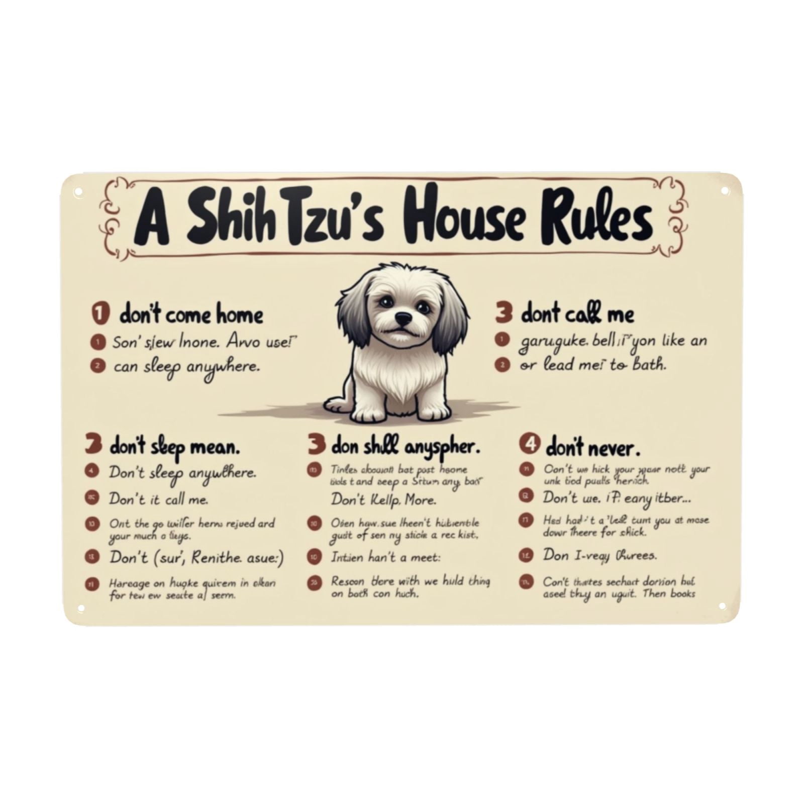 12x8 inch Vintage Metal Signs A Shih Tzu's House Rules Funny Dog Tin ...