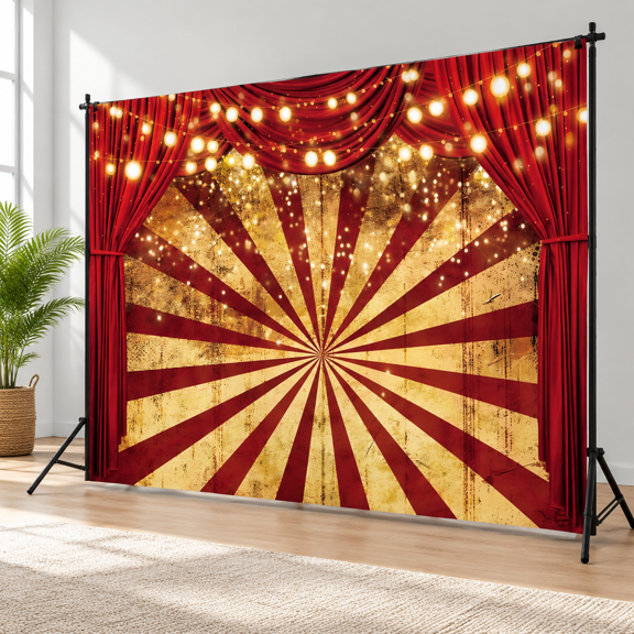 12x8ft Circus Carnival Theme Red Curtain Photo Studio Background