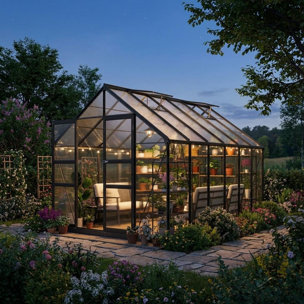 12x8ft Heavy Duty Walk-in Greenhouse, Aluminum Frame & Twin Wall Polycarbonate Panels, Ventilated with Rain Gutter System for Backyard & Patio Gardening