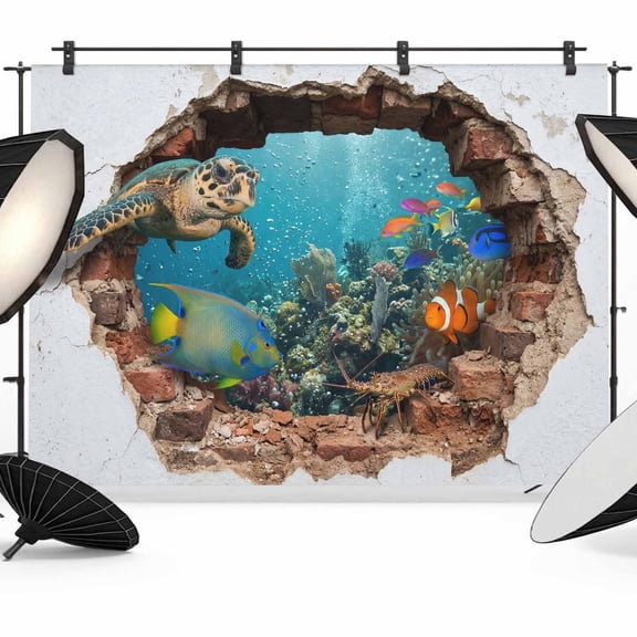 12x8ft Photo Backdrop, 3D Ocean Soft Polyester Backdrop Curtains Photography Backdrops, Modern Abstract Nature Optical Illusion Underwater Brushed Background for Photoshoots Studio Video Portrait